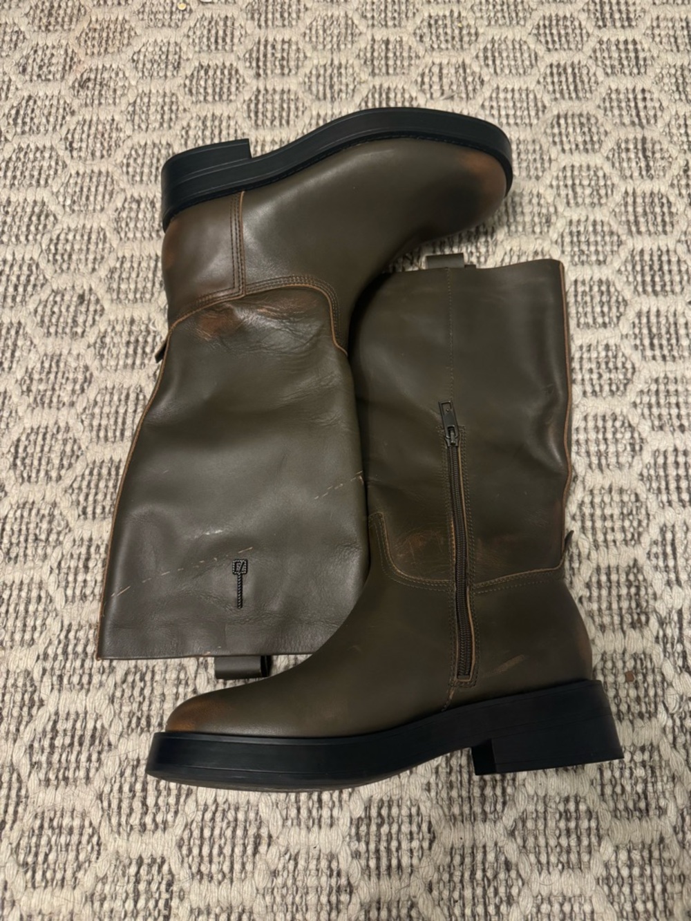 Franco Sarto distressed Olive Brown Tall Leather Riding Boots Sz 8.5 NWT - Picture 6 of 8